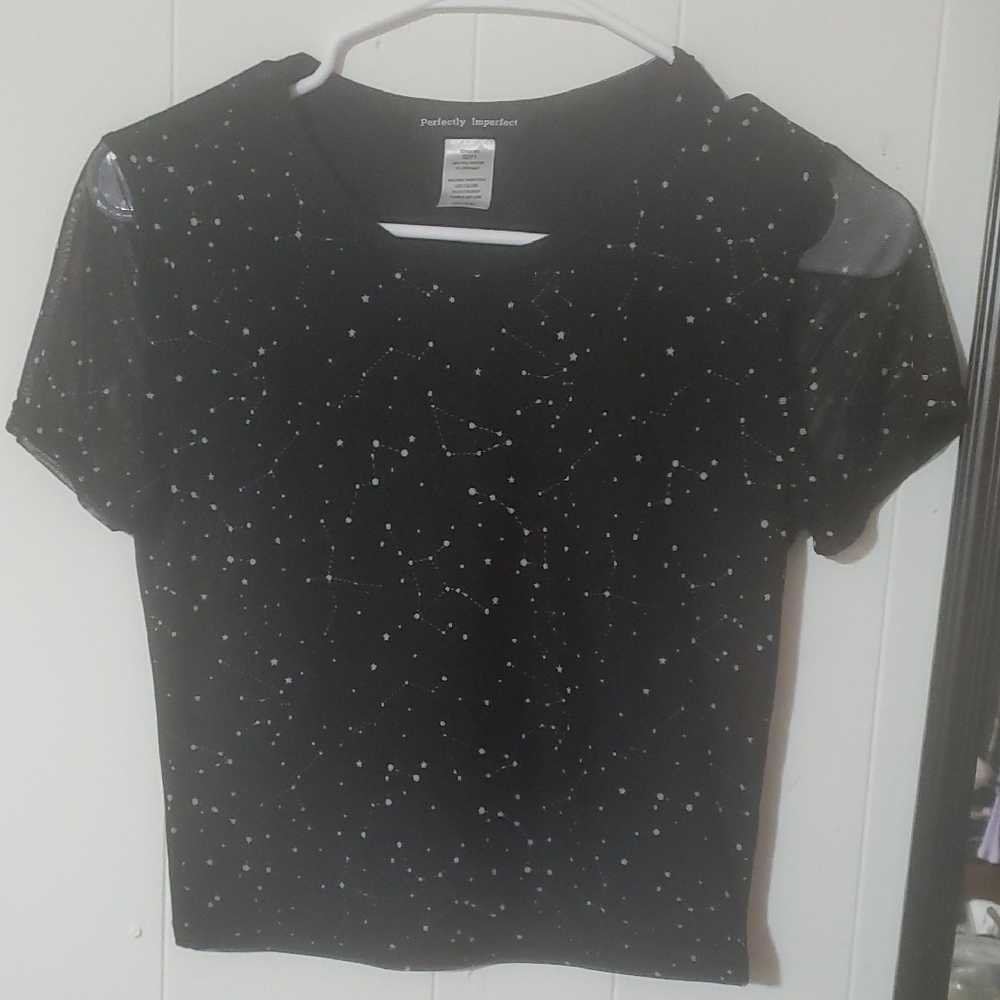 Black Sequin Crop Tee Short Sleeve